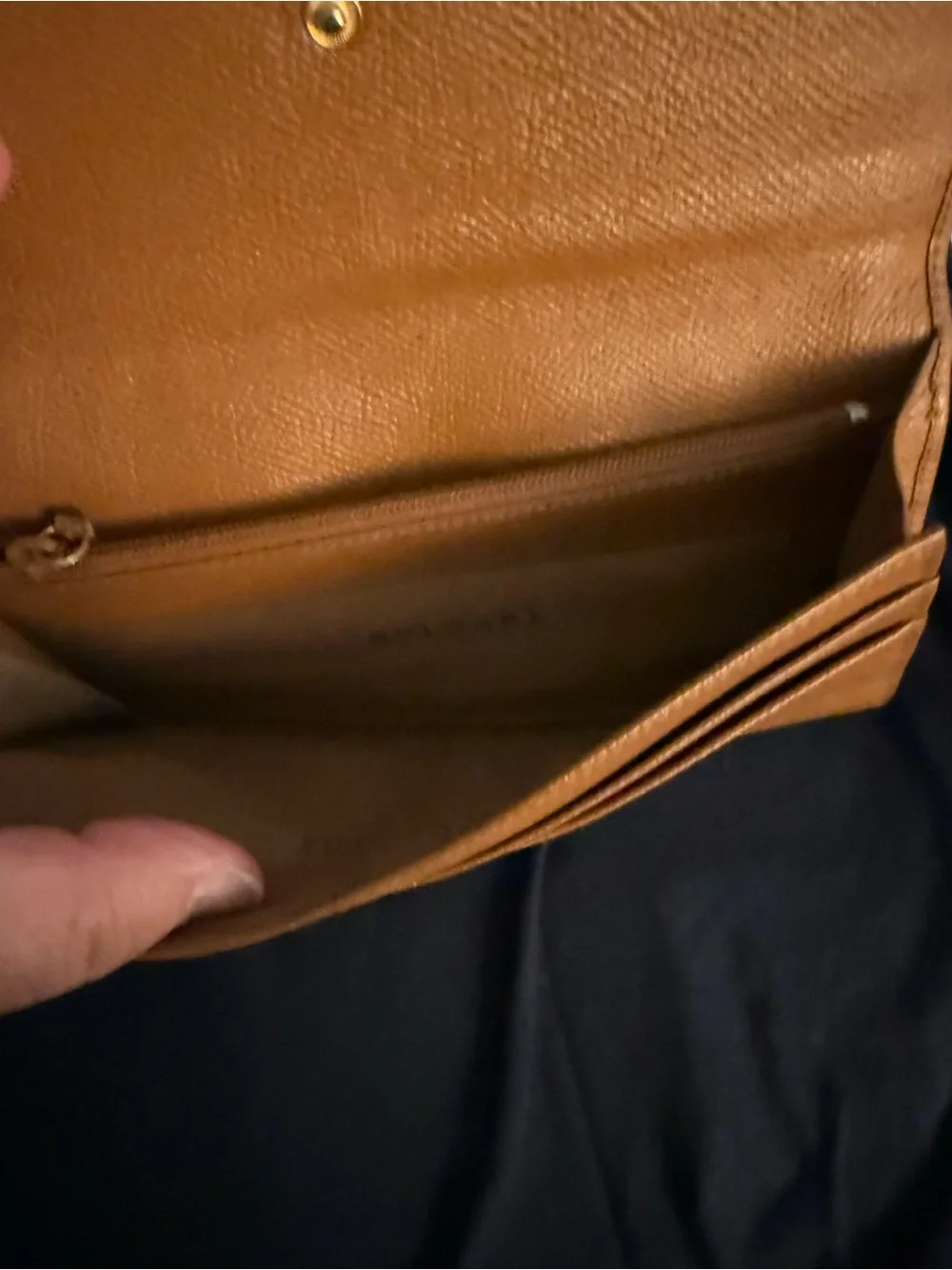 Bulgari Tan Leather Continental Wallet with Gold Emblem